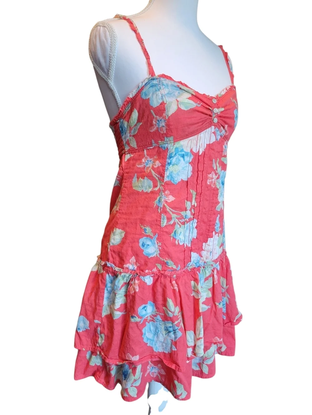 Abercrombie & Fitch Red Pink Blue Flowers Sweetheart Neckline Drop Waist Dress - Picture 4 of 7